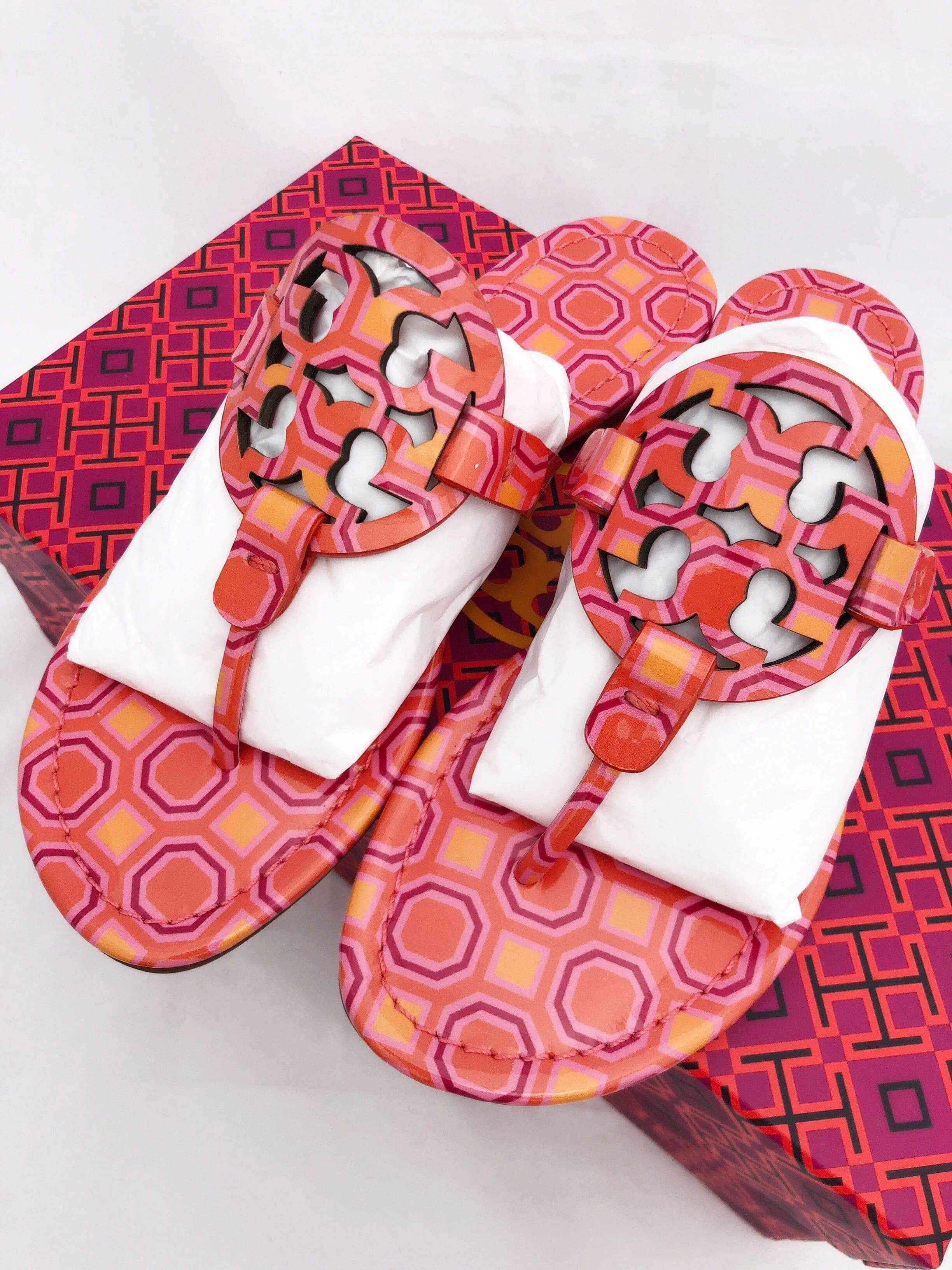Tory Burch Miller Sandals Flip Flop Orange Coral Pink 7