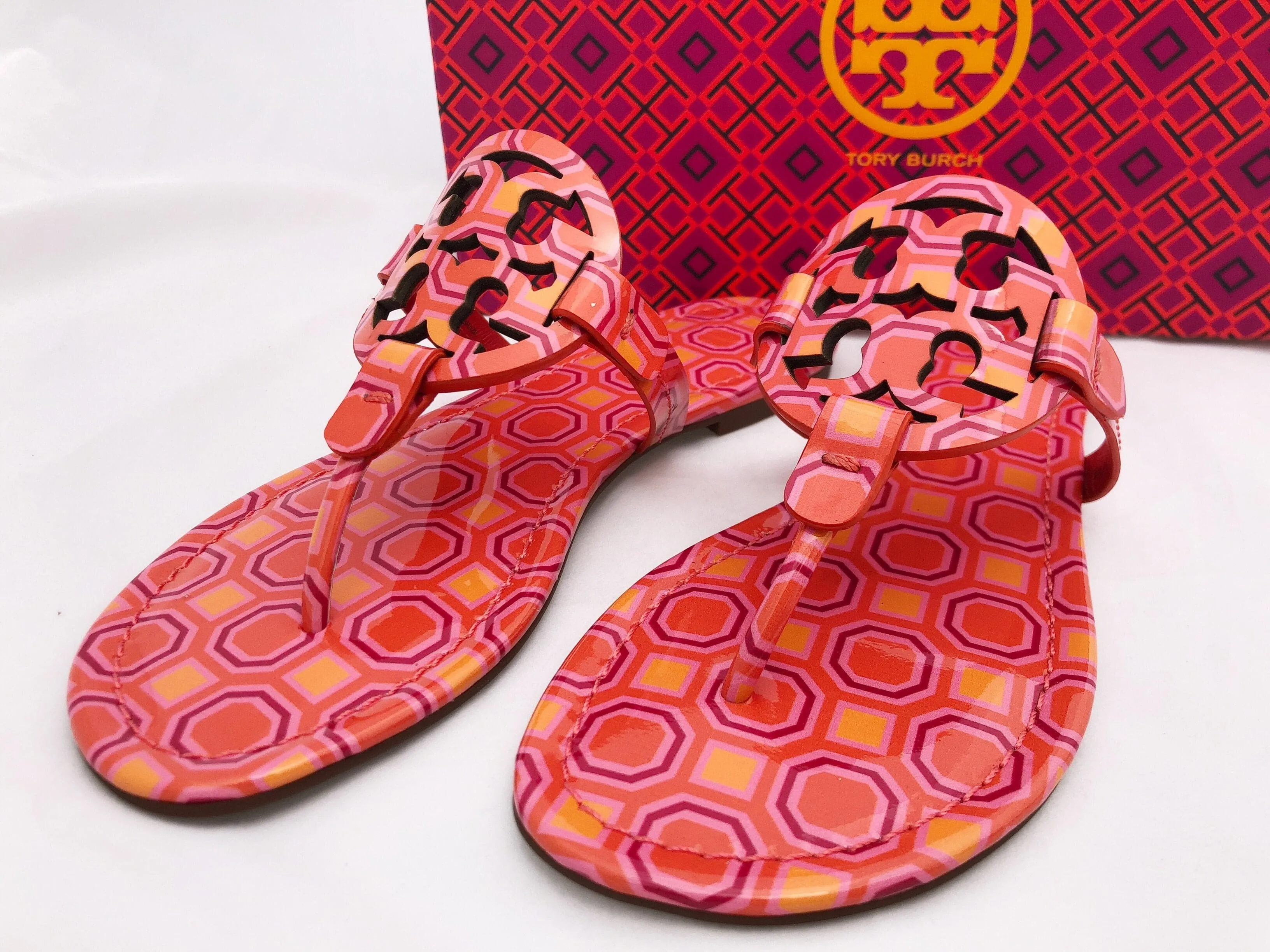 Tory Burch Miller Sandals Flip Flop Orange Coral Pink 7