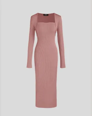 Two Piece Elegant Bodycon Dress With Shrug In Dusty Pink