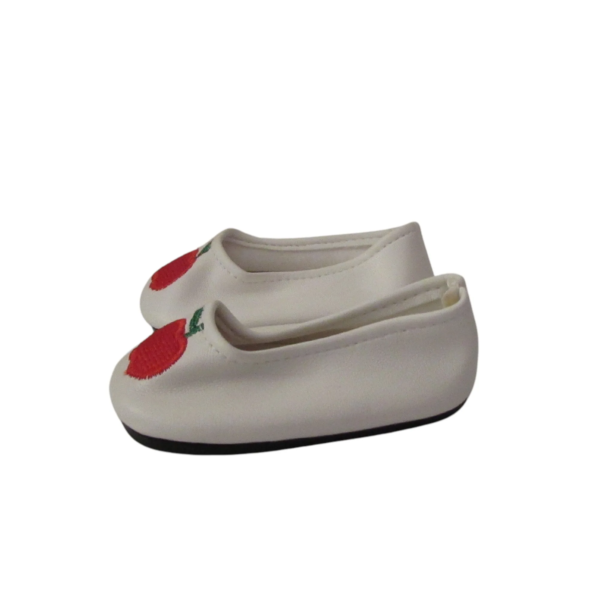 White Flat Shoes with Apple Design for 18-inch dolls