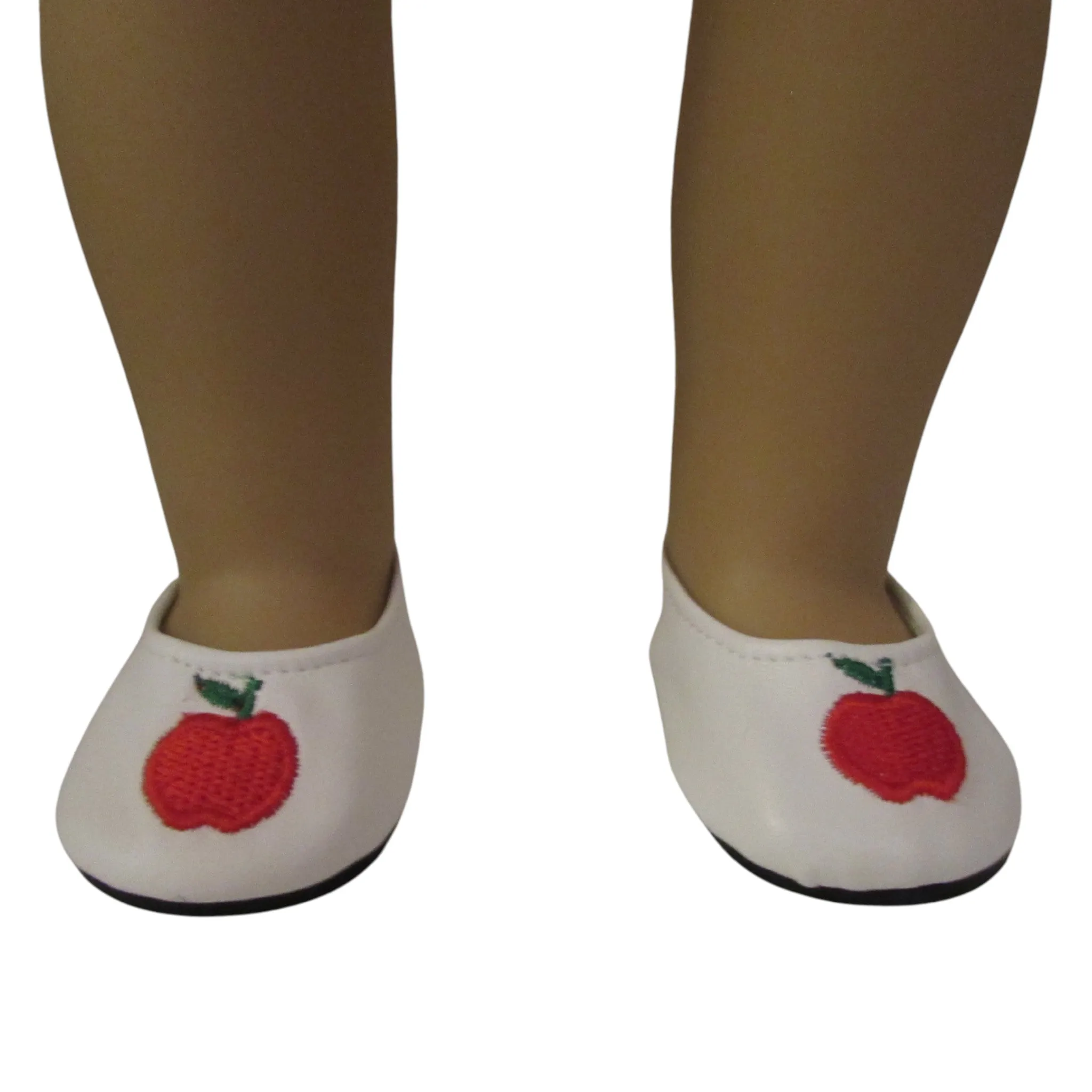 White Flat Shoes with Apple Design for 18-inch dolls