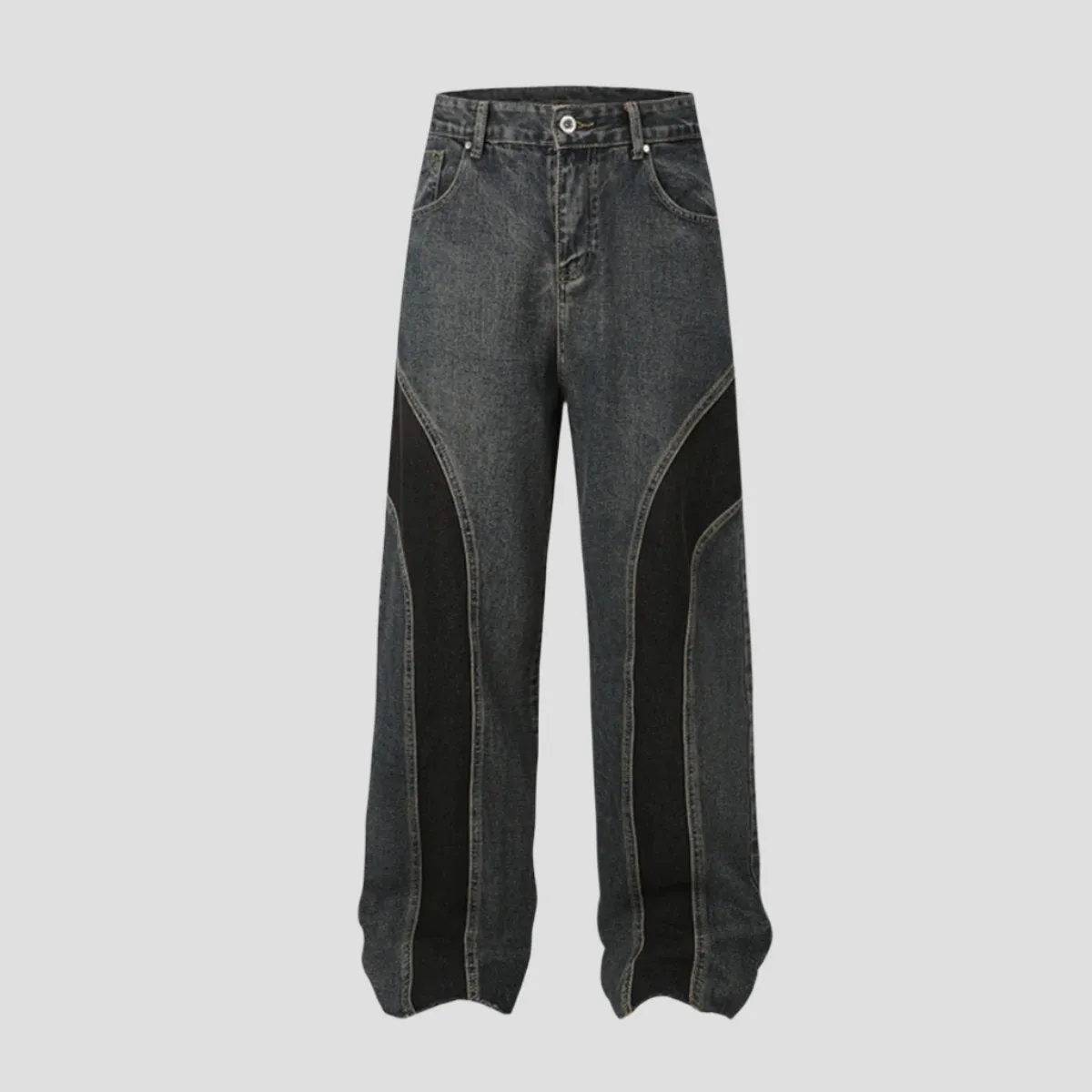 Wide Leg Two-Tone Denim Pants