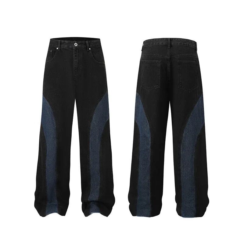 Wide Leg Two-Tone Denim Pants