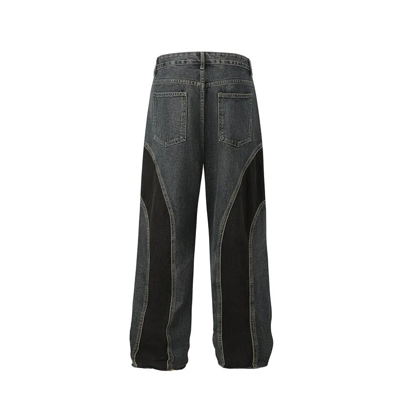 Wide Leg Two-Tone Denim Pants