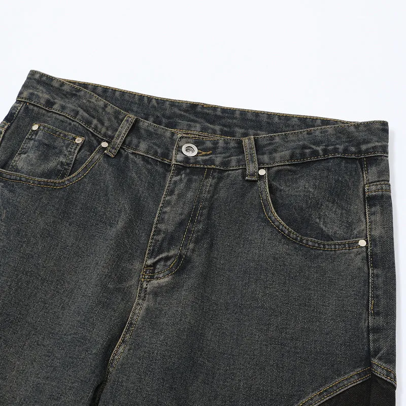 Wide Leg Two-Tone Denim Pants