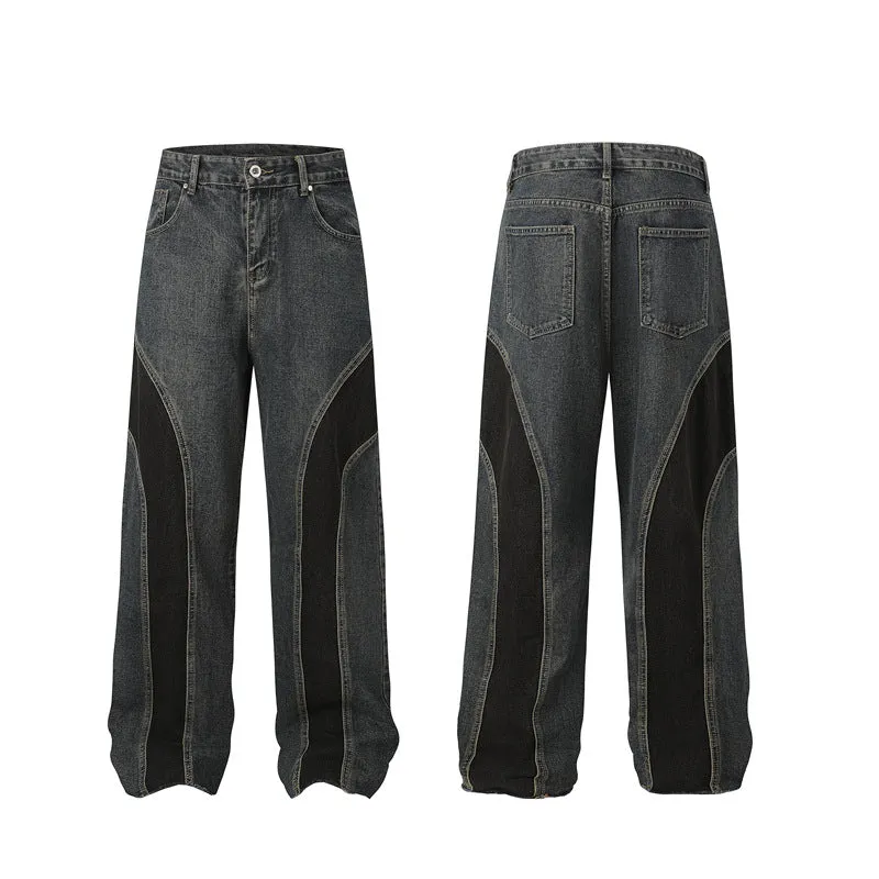 Wide Leg Two-Tone Denim Pants