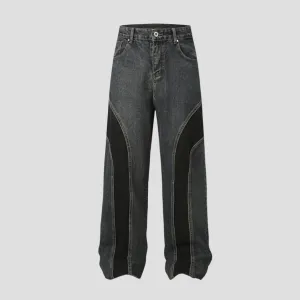 Wide Leg Two-Tone Denim Pants