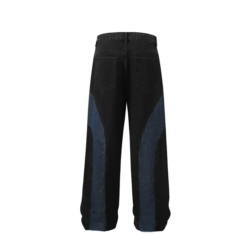 Wide Leg Two-Tone Denim Pants