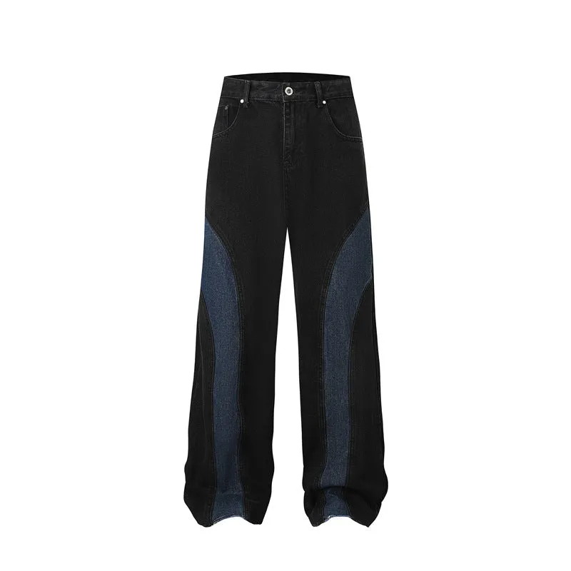 Wide Leg Two-Tone Denim Pants