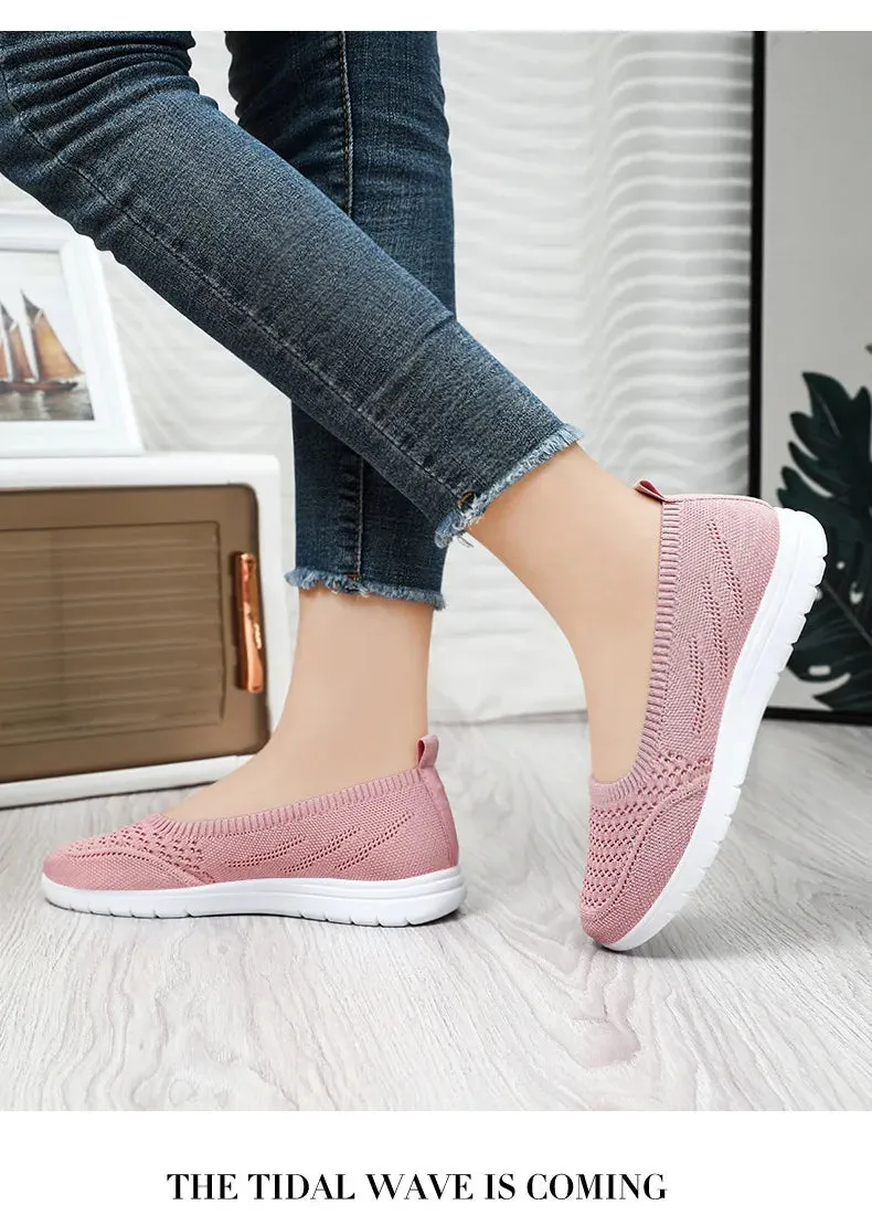 Women's Slip On Solid Color Shoes Summer Fashion Mesh Breathable Casual Shoes Walking Non Slip Platform Sandals Flats Loafers