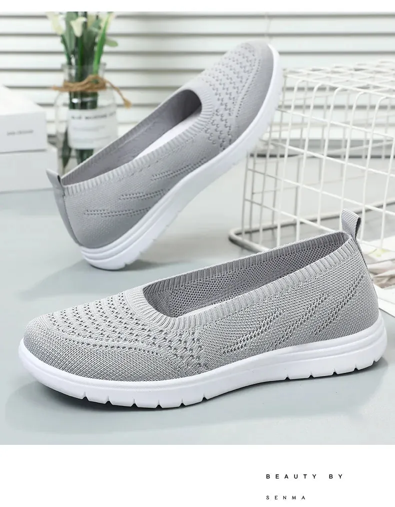 Women's Slip On Solid Color Shoes Summer Fashion Mesh Breathable Casual Shoes Walking Non Slip Platform Sandals Flats Loafers