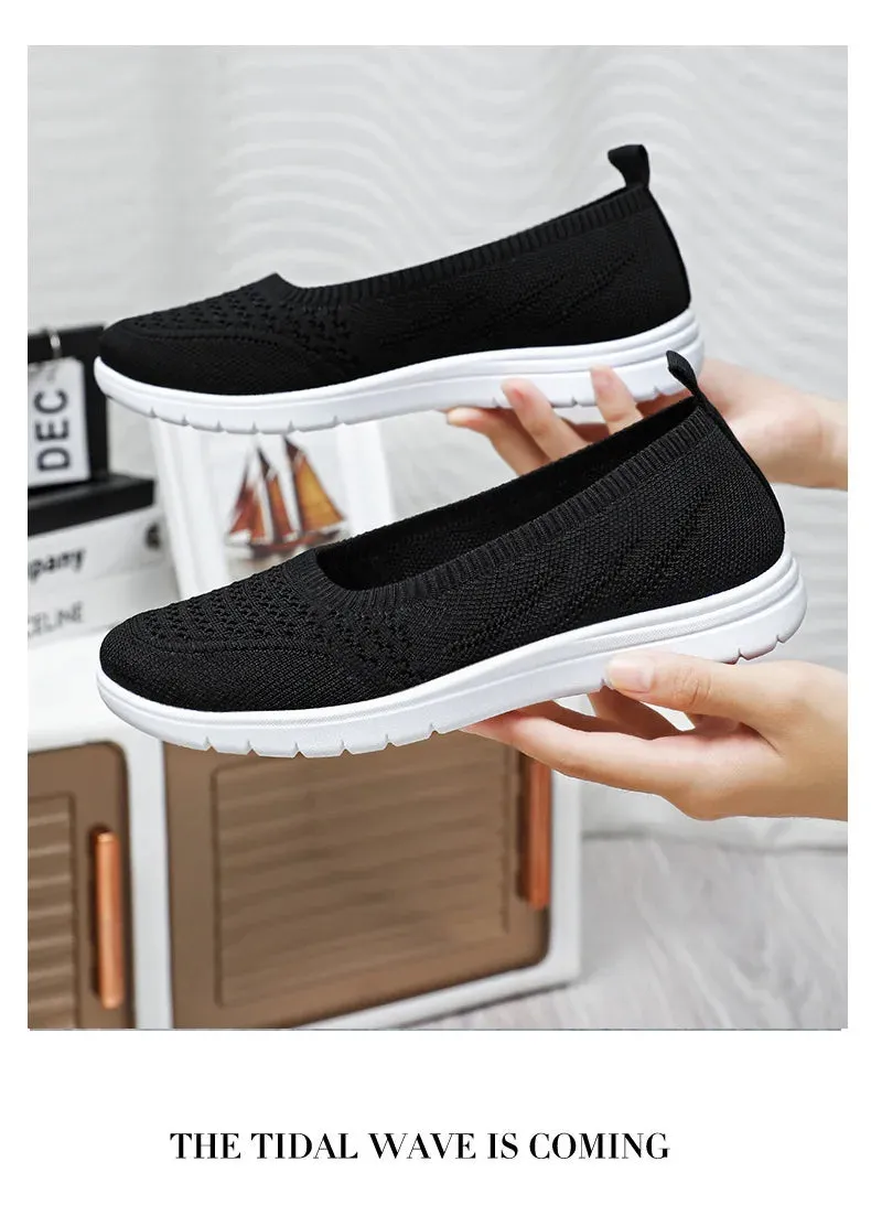 Women's Slip On Solid Color Shoes Summer Fashion Mesh Breathable Casual Shoes Walking Non Slip Platform Sandals Flats Loafers