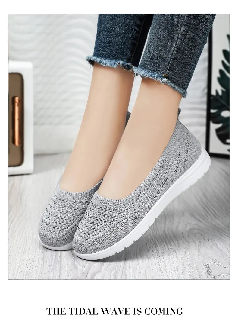 Women's Slip On Solid Color Shoes Summer Fashion Mesh Breathable Casual Shoes Walking Non Slip Platform Sandals Flats Loafers